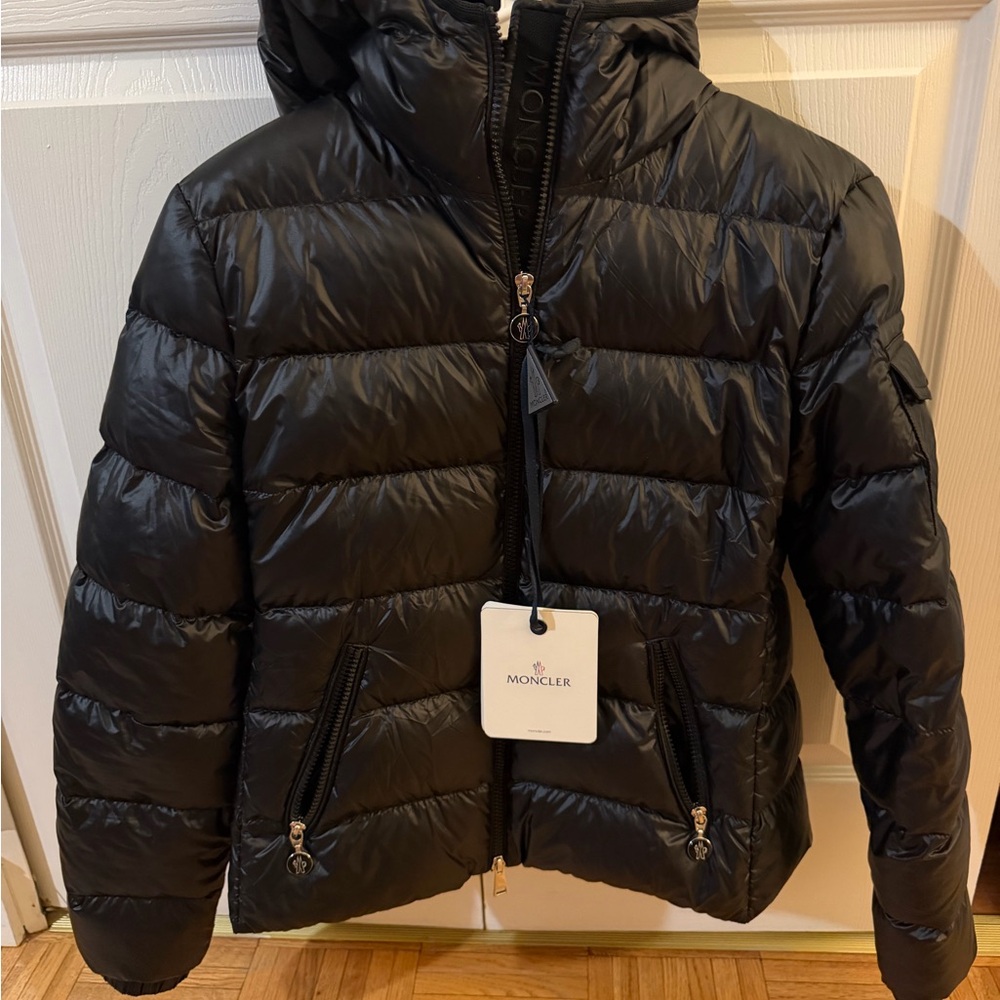 Moncler Shiny Black Hooded Jacket size 1